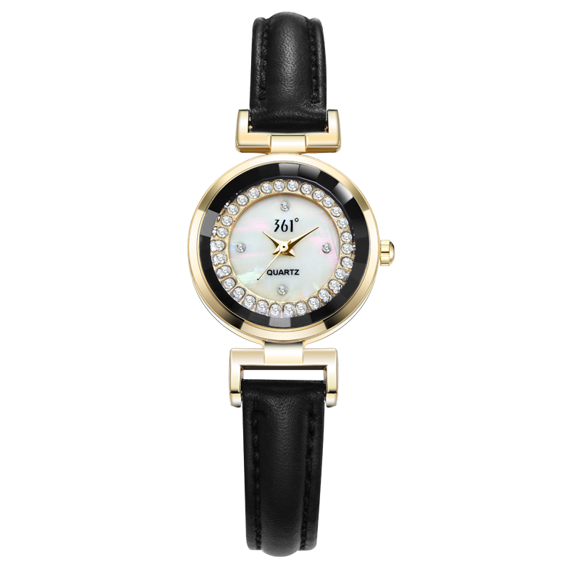 

361° Часы женские с кварцевым механизмом, кожаным ремешком и циферблатом цвета перламутр