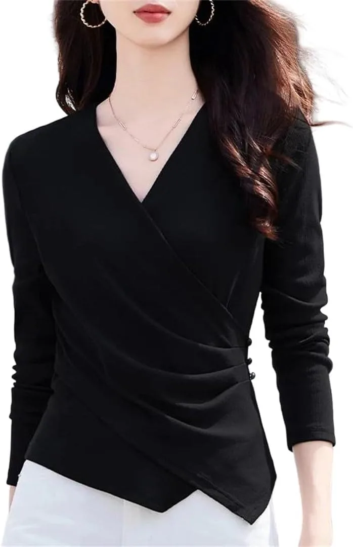 

Женская футболка с длинным рукавом Plus Size V-образным вырезом