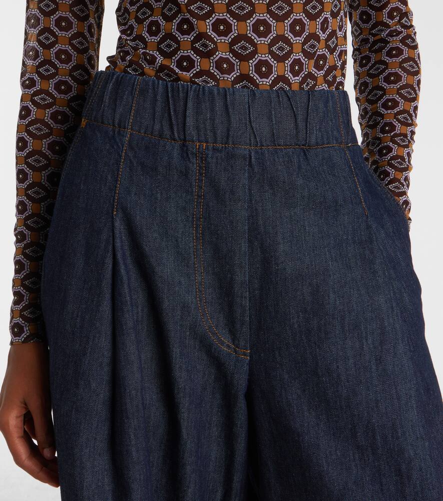 Плиссированные джинсы с высокой посадкой и широкими штанинами Dries Van Noten, Indigo — фото 4