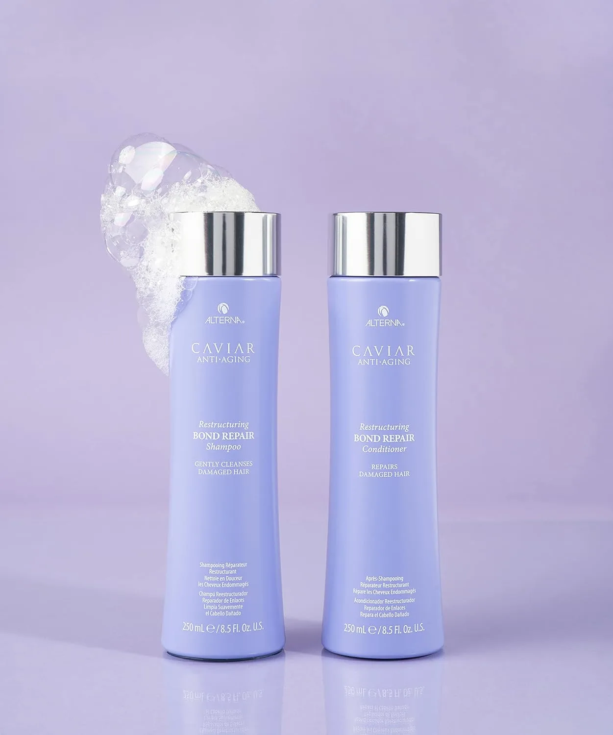 Шампунь Alterna CAVIAR Anti-Aging Restructuring Bond Repair | Для ломких, поврежденных волос и волос с секущимися кончиками | Восстанавливает, укрепляет и защищает поврежденные волосы | Без сульфатов — фото 3