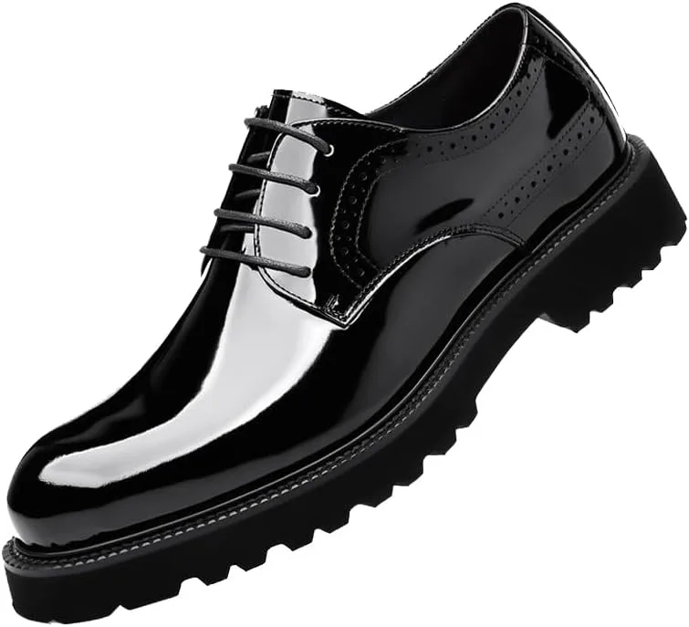 

Мужские лаковые туфли-оксфорды на шнуровке с платформой, круглый носок, стойкие к скольжению, низкие, с рифленой подошвой, броги, удобные деловые и официальные туфли QLPOU, черный