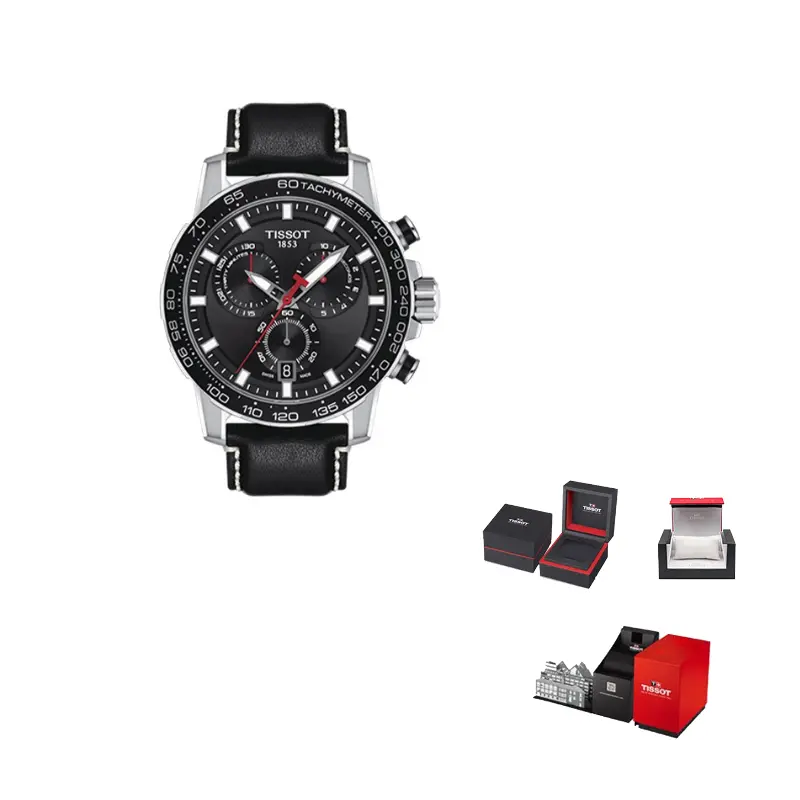 

TISSOT Часы Speedy Series Quartz Movement Men's Watch Watch 45.5mm Black Dial Stainless Steel Case Leather Strap, Black Dial