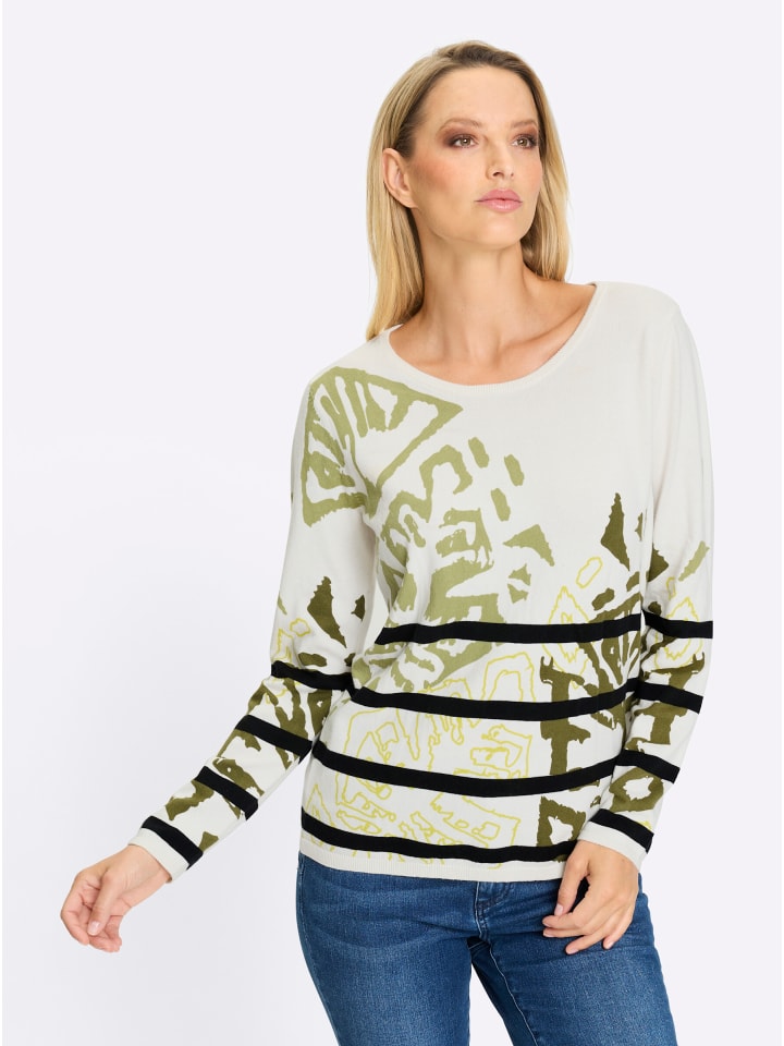 

Тонкий трикотажный свитер цвета экрю с тростниковым принтом Heine