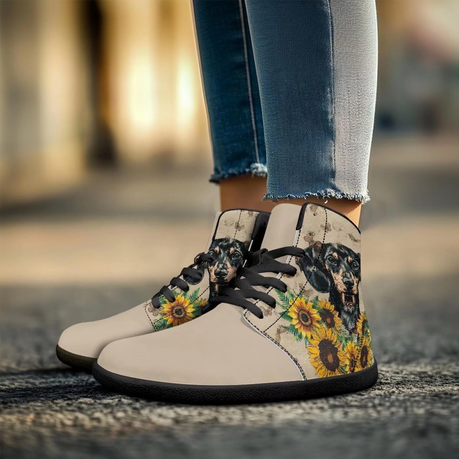 Мужские обувь Binienty Barefoot с широкой пяткой, высокие кеды с ПУ, минималистичные кроссовки с нулевым перепадом для активного отдыха, Dachshund Sunflower — фото 2