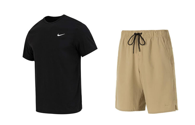 

Мужская повседневная спортивная одежда Nike, цвет Black T-shirt + khaki shorts