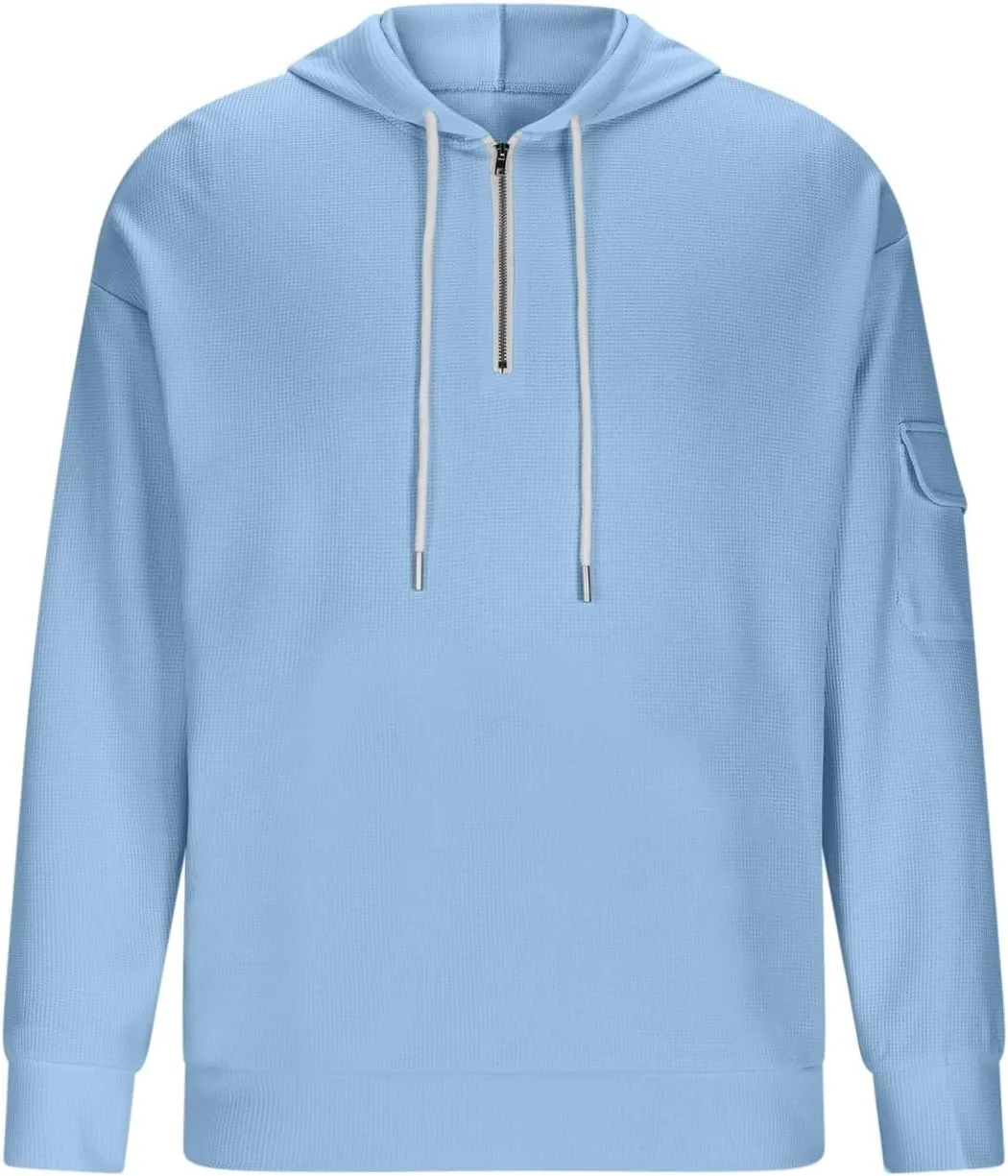 Толстовка для мужчин Quarter-Zip Hoodie Pullover Waffle Knit с длинным рукавом и карманами — фото 4