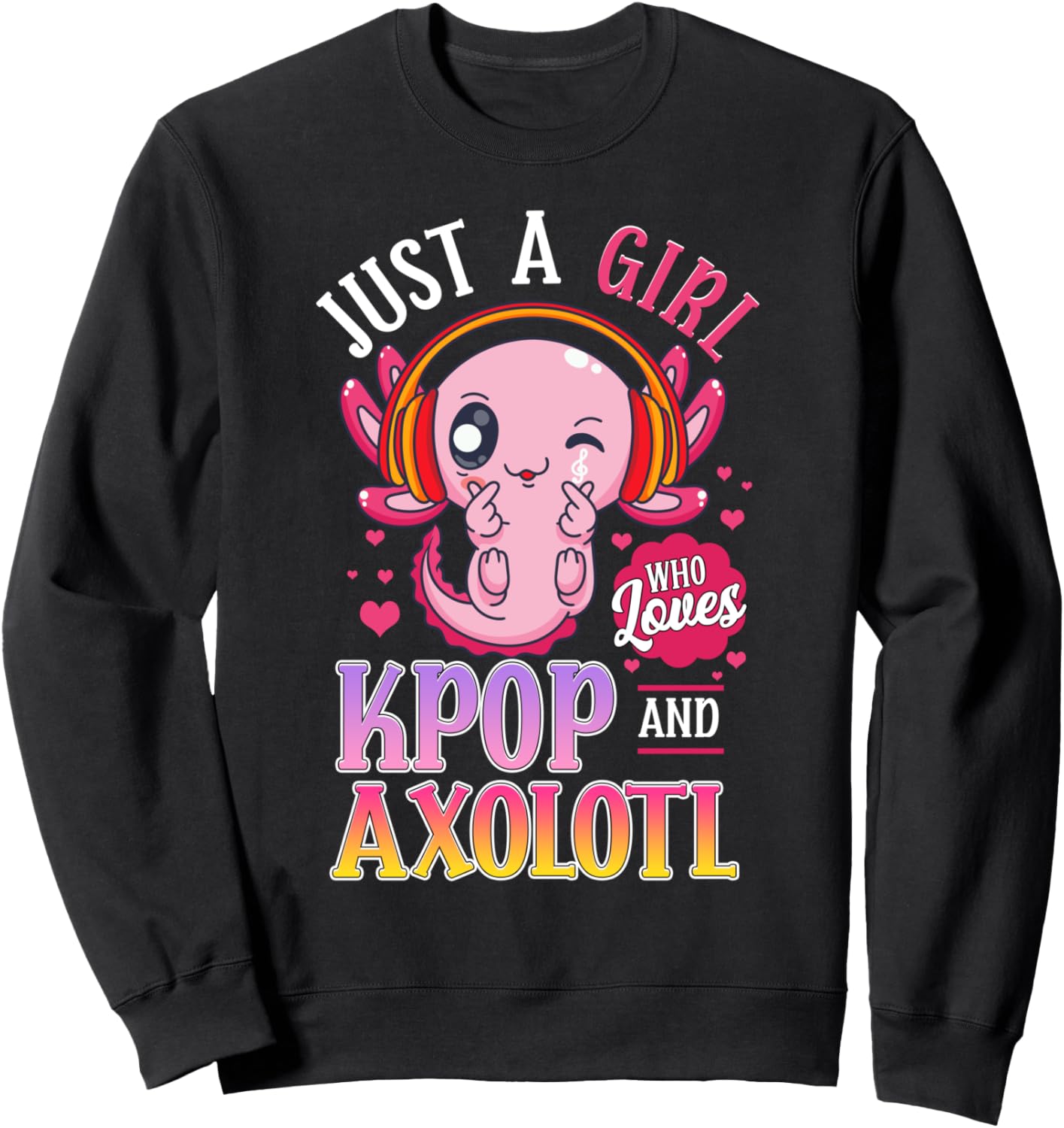

Детская толстовка для девочек Просто девушка, которая любит K-POP и музыку про аксолотлей, черная Kawaii Cute Funny Kpop Merch Anime Food Lover Tee