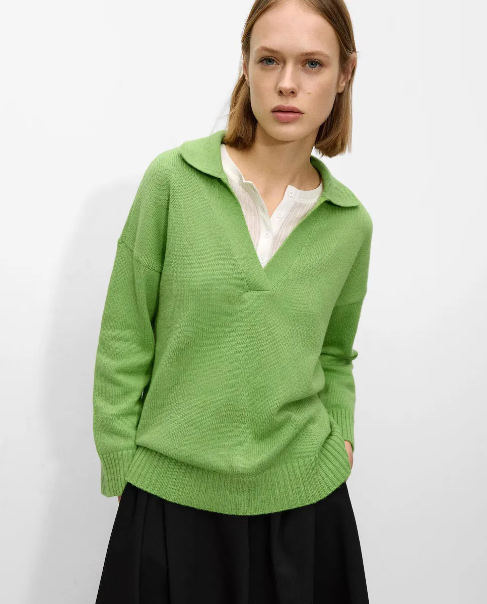 

Женский вязаный свитер с воротником рубашки однотонного цвета Parfois, зеленый