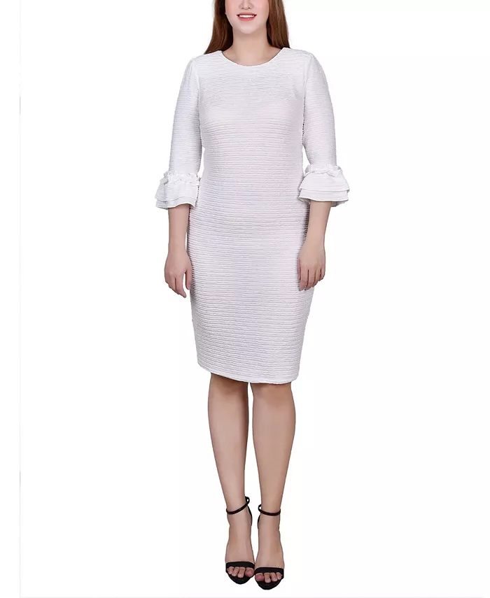 

Миниатюрное платье с укороченными рукавами и фактурной вязкой NY Collection, белый