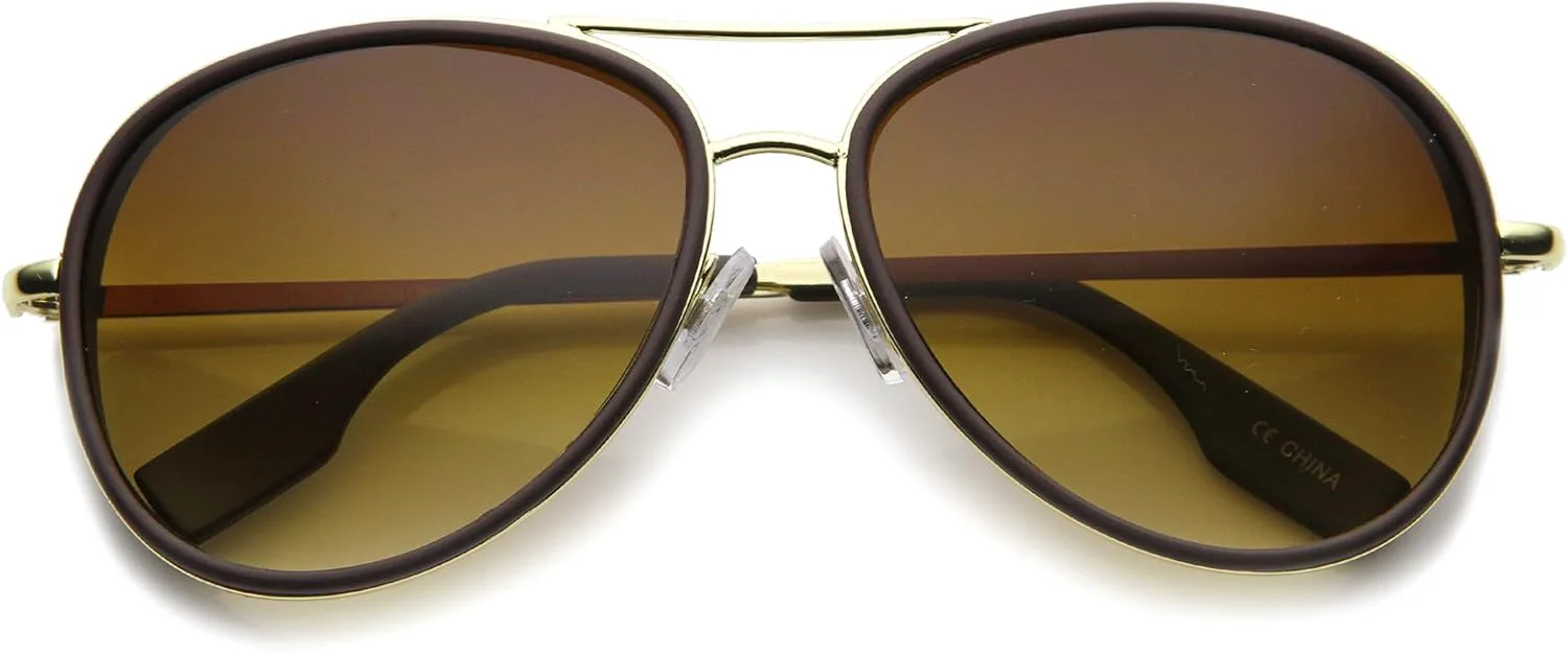 

Солнцезащитные очки-авиаторы zeroUV Retro с матовыми боковыми накладками, плоскими линзами и двухцветной металлической перекладиной, 60 мм, Brown-gold / Amber