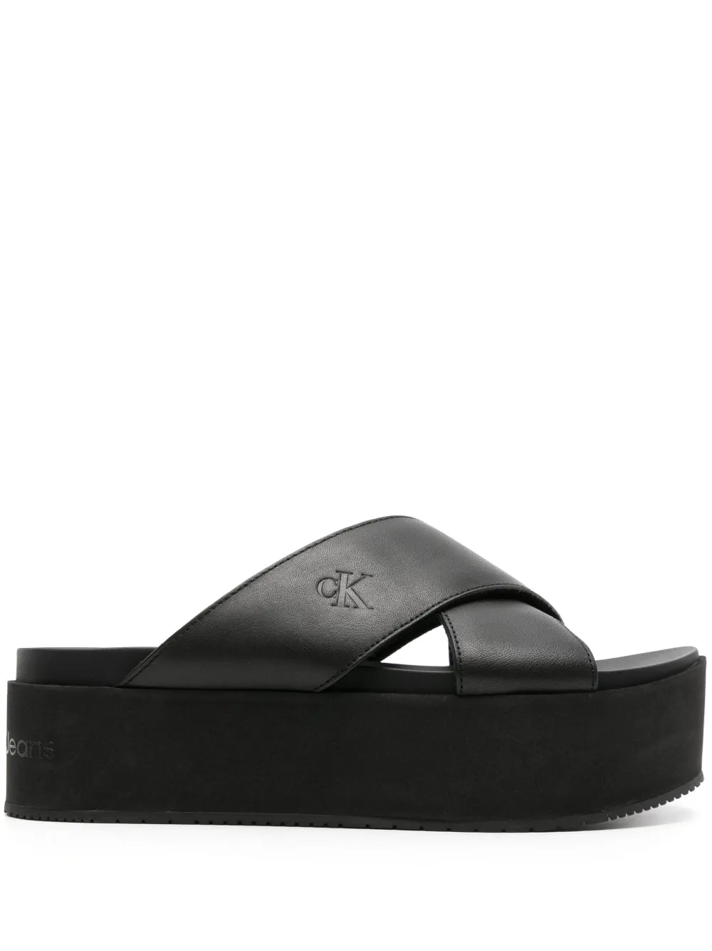 Шлепанцы на платформе с тисненым логотипом Calvin Klein Jeans, черный