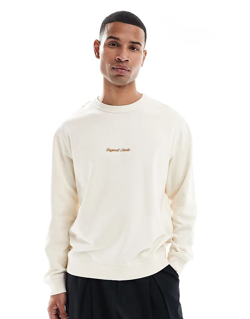 

Толстовка Jack & Jones свободного кроя с вышитым логотипом кремового цвета