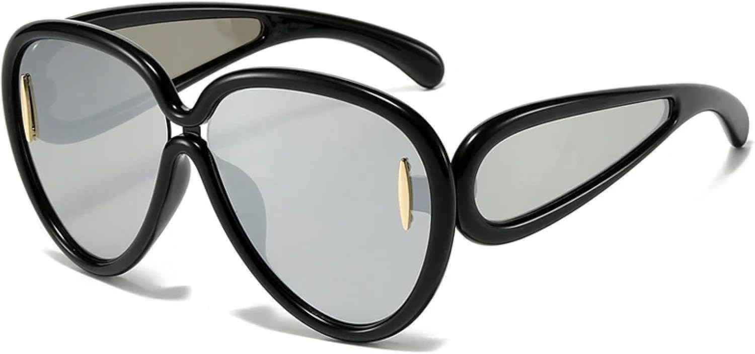 

Спортивные солнцезащитные очки большого размера в стиле стимпанк для женщин и мужчин, очки с индивидуальным дизайном, роскошные очки для женщин, защитные очки от УФ-излучения UV400 TKKTLLT, Black Silver