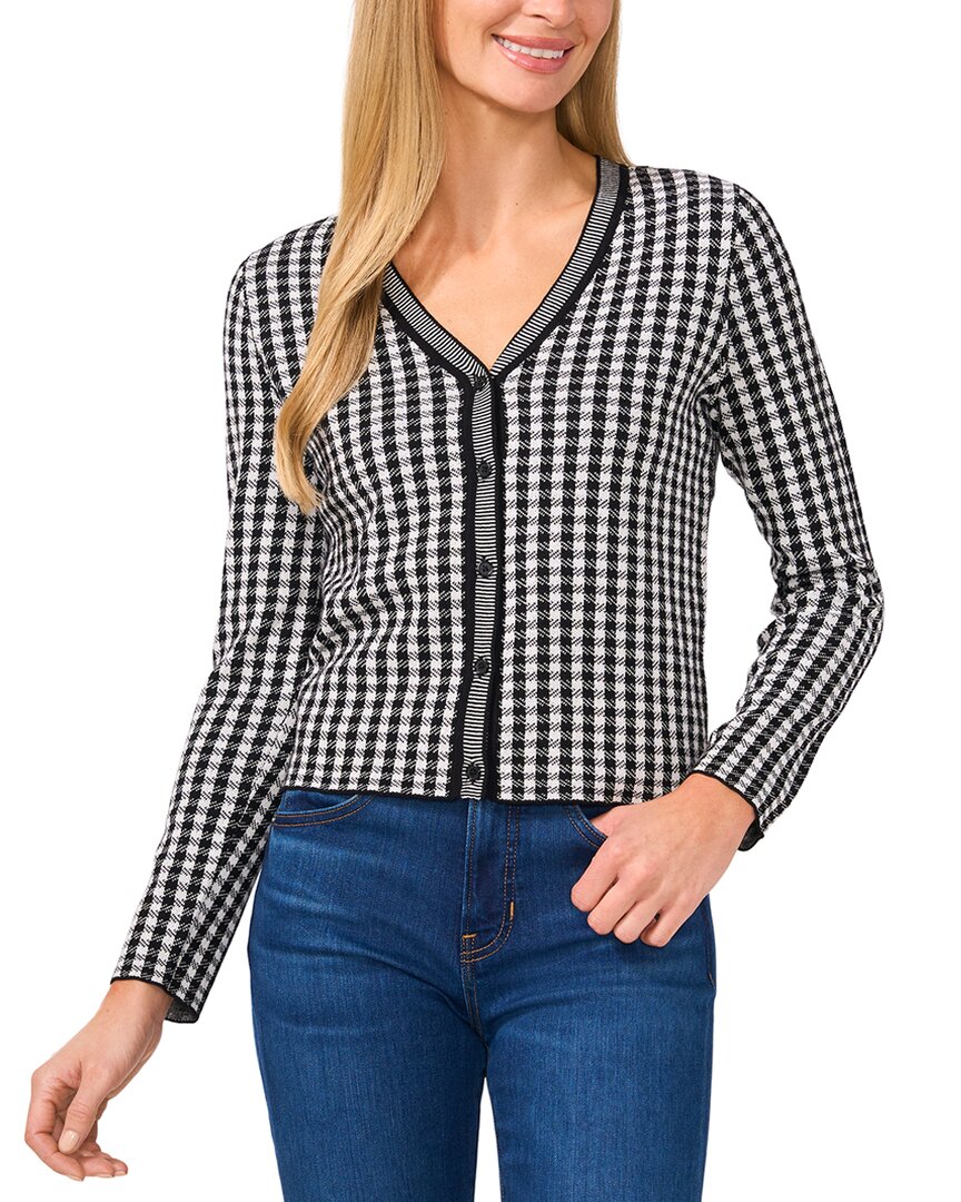 

Кардиган CeCe Gingham Print с V-образным вырезом, черный