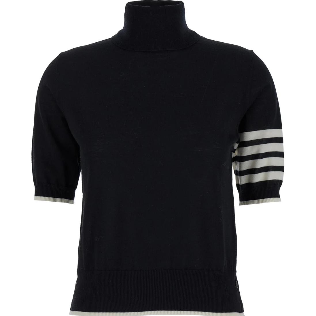 

Полосатый короткий рукав вязаный джемпер THOM BROWNE, черный