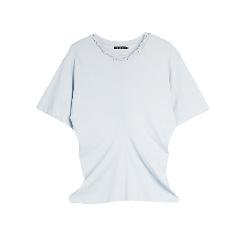 

ELLE Футболка женская светлого голубого цвета с круглым вырезом и зауженной талией, Синий, ELLE Футболка женская светлого голубого цвета с круглым вырезом и зауженной талией