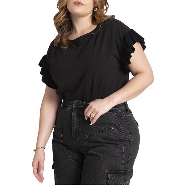 

Футболка с рюшами на рукавах для женщин plus size Eloquii, Black, Черный, Футболка с рюшами на рукавах для женщин plus size Eloquii, Black