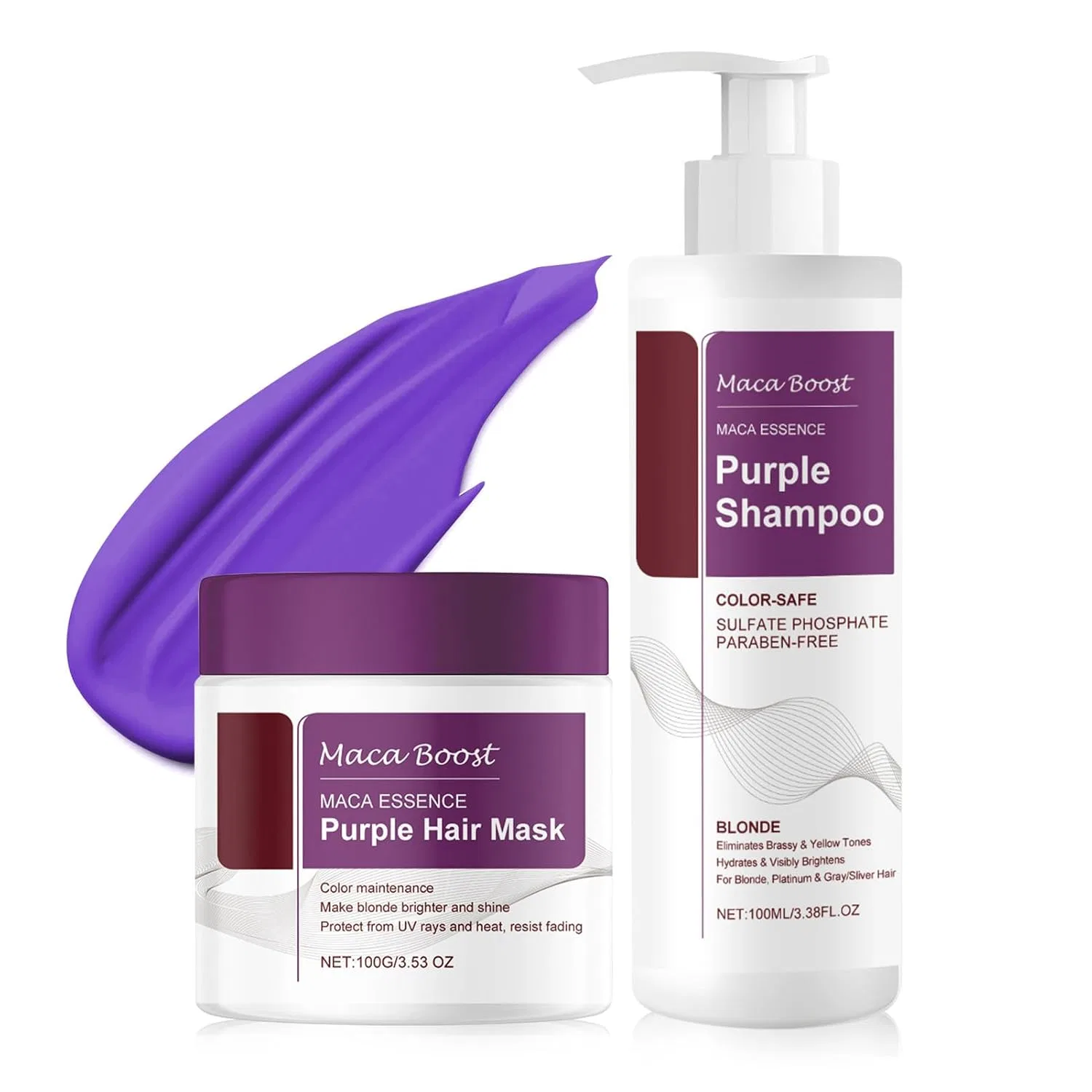 Набор фиолетовой маски и шампуня Maca Essence Henjunu, Shampoo And Hair Mask