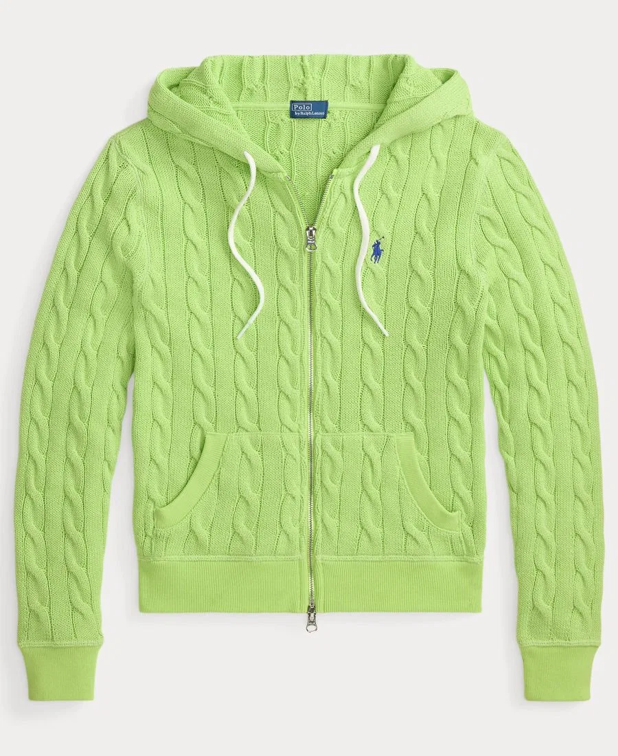 Женская хлопковая толстовка крупной вязки на молнии Polo Ralph Lauren, Apple Green — фото 2
