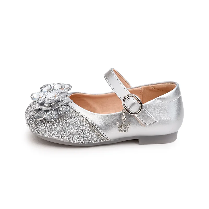Детские кожаные туфли low top с противоскользящей и износостойкой подошвой BODING, серебро