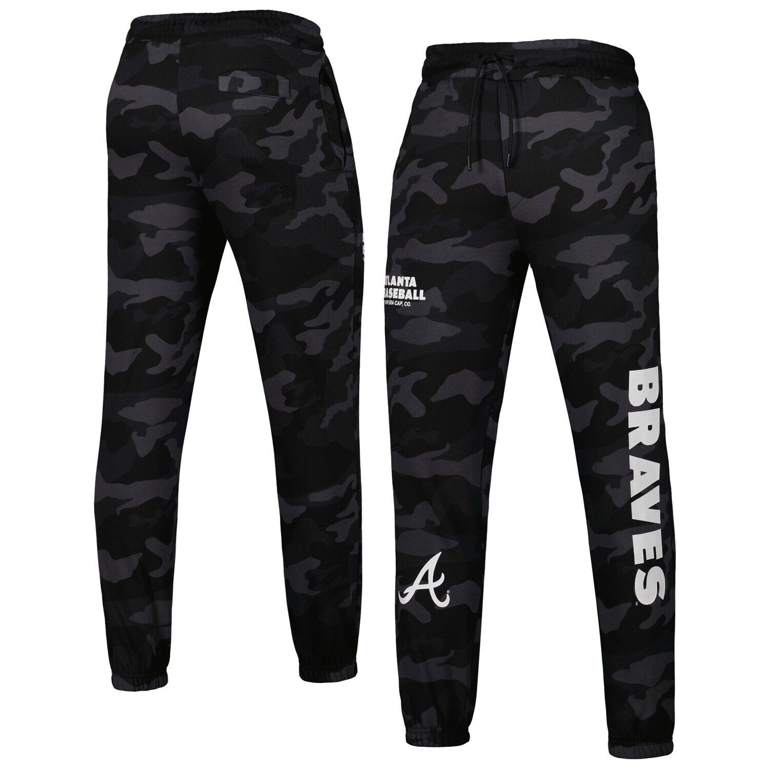

Мужские черные брюки для бега с камуфляжным принтом Atlanta Braves New Era, Черный, Мужские черные брюки для бега с камуфляжным принтом Atlanta Braves New Era