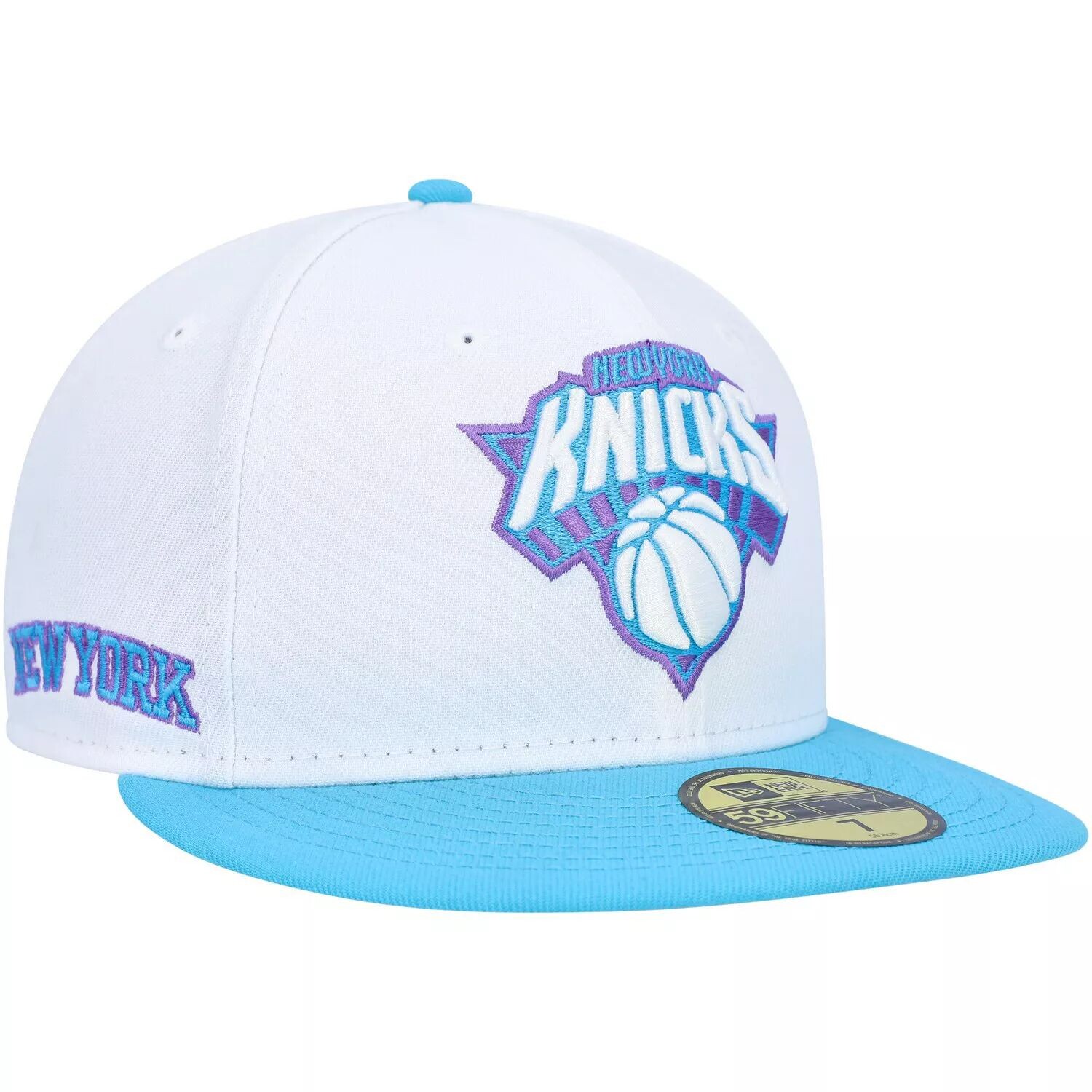 

Мужская белая кепка New Era New York Knicks Vice Blue с боковой нашивкой 59FIFTY