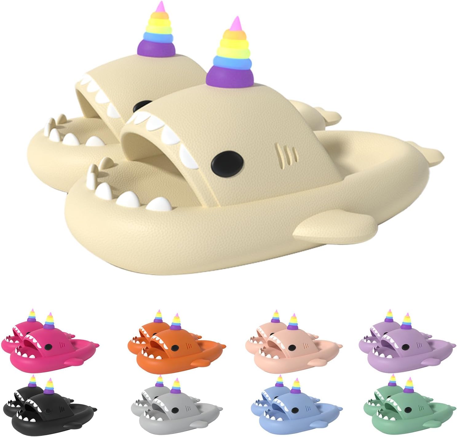 

Сланцы Zureto Unicorn Shark, новые тапочки-акулы 2024 года, светящиеся в темноте, супер мягкий материал EVA, удобные сандалии