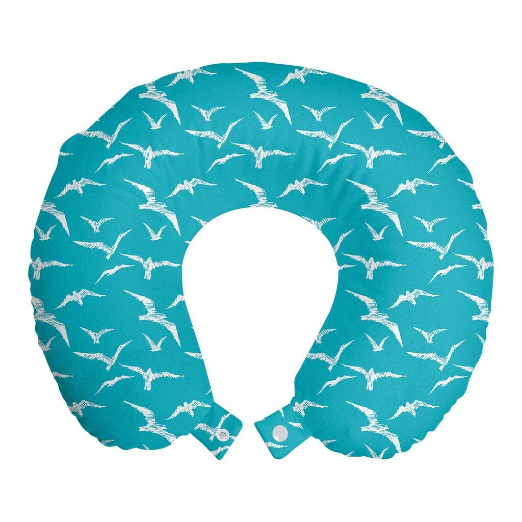 

ABAKUHAUS Sky Travel Подушка для шеи, эскиз Seagulls Free Fly, пенопластовый дорожный предмет для самолета и автомобиля, 30x30 см, морской синий и белый