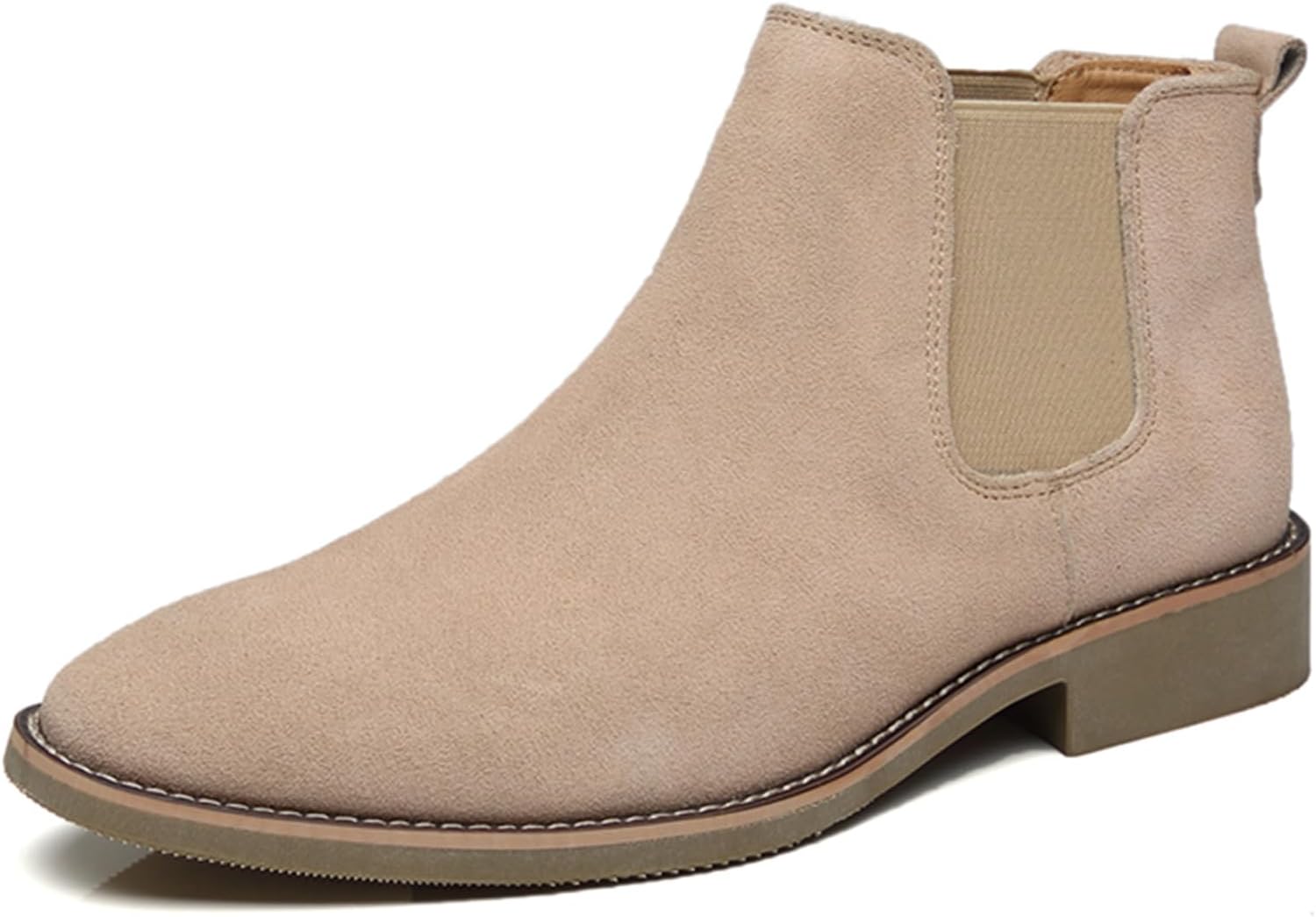

Мужские классические замшевые ботинки Челси Удобные с боковой эластичной вставкой и невысоким каблуком, на голенище, для повседневной носки, работы, офиса, вечеринки и выпускного Bangteuo, бежевый