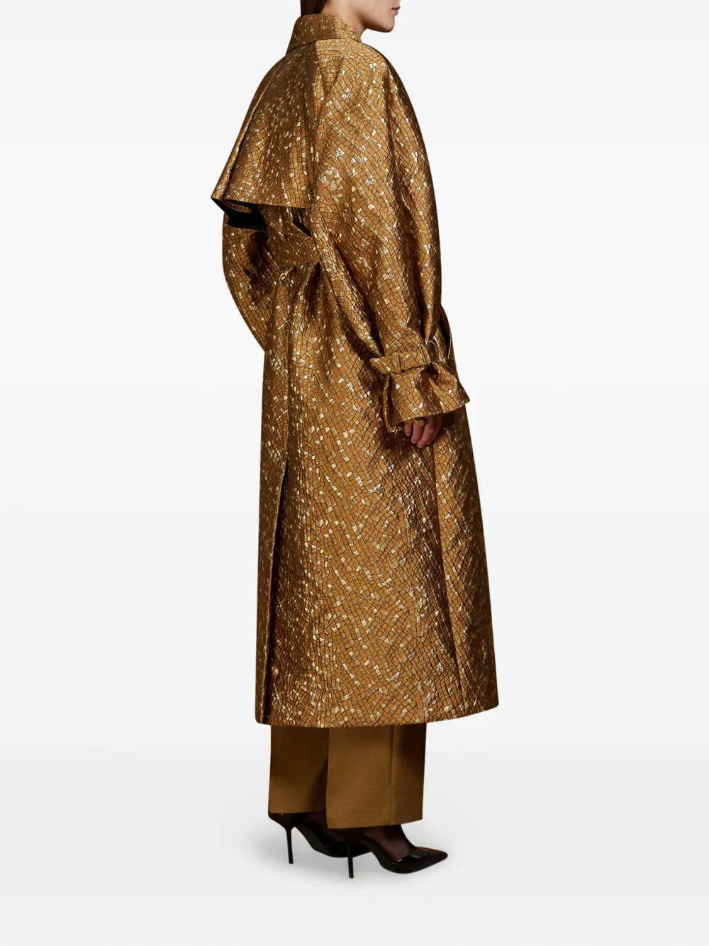 Жаккардовый тренч с эффектом металлик MAX MARA, золотой — фото 2