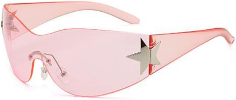 

Солнцезащитные очки без оправы с пятиугольной звездой для женщин, модные солнцезащитные очки-щитки с обтекаемой формой для мужчин, солнцезащитные очки без оправы с градиентными линзами star shop, Transparent Pink Feet/Full Pink