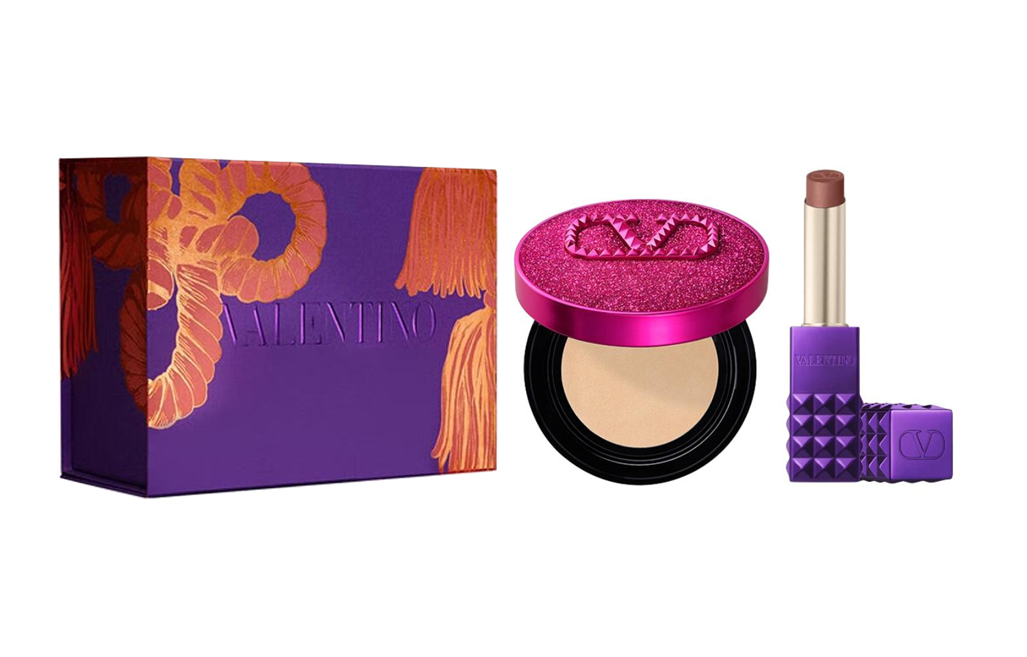 

Valentino Ограниченный новогодний набор Wild Purple Stud помада с Fantasy Pink воздушной подушкой натуральный 2,3г+12г