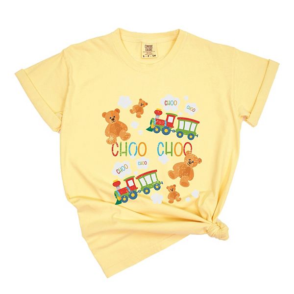 

Футболка с эффектом поношенности Teddy bears and choo choo trains Simply Sage Market, Butter