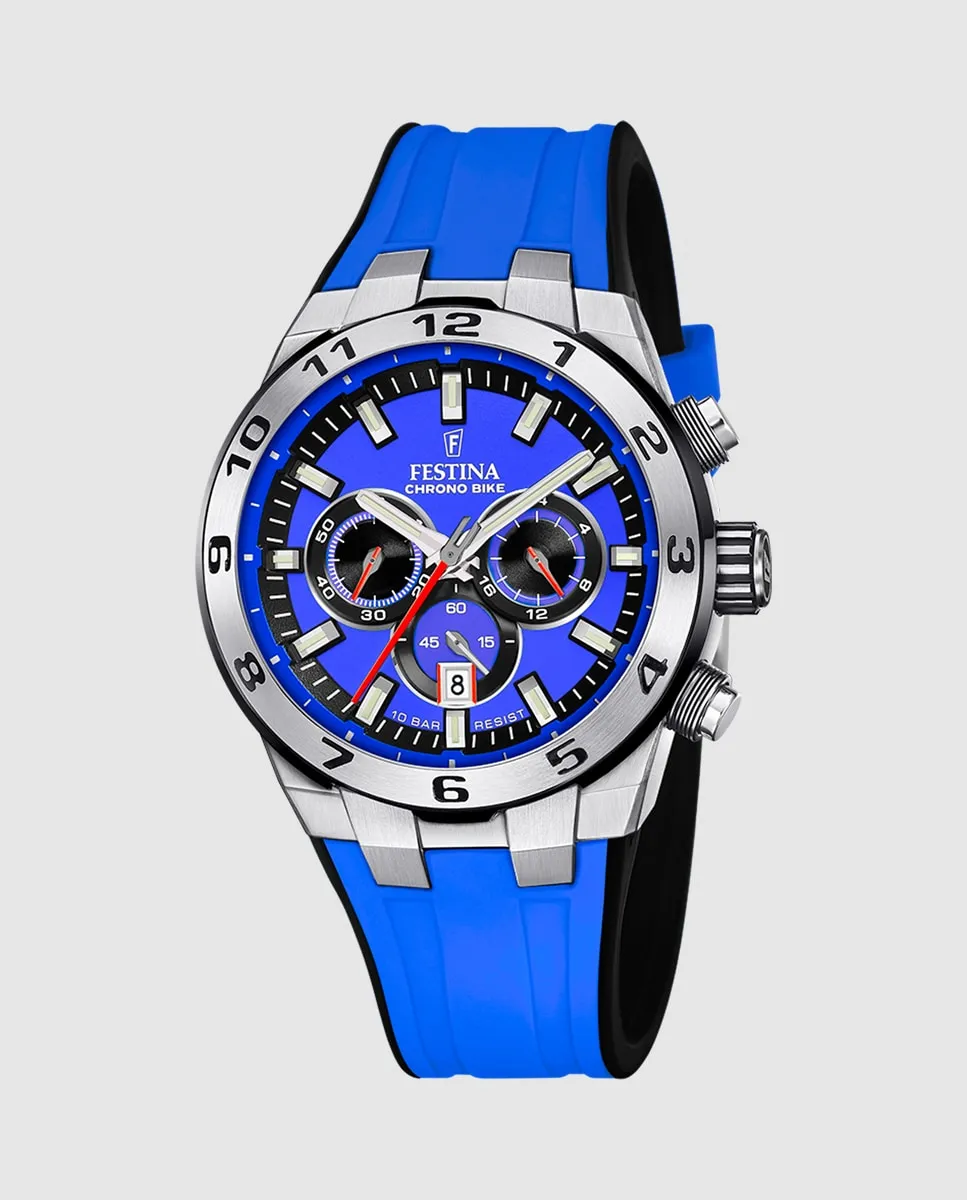 

F20671/3 Chrono Bike Синие резиновые мужские часы Festina, синий