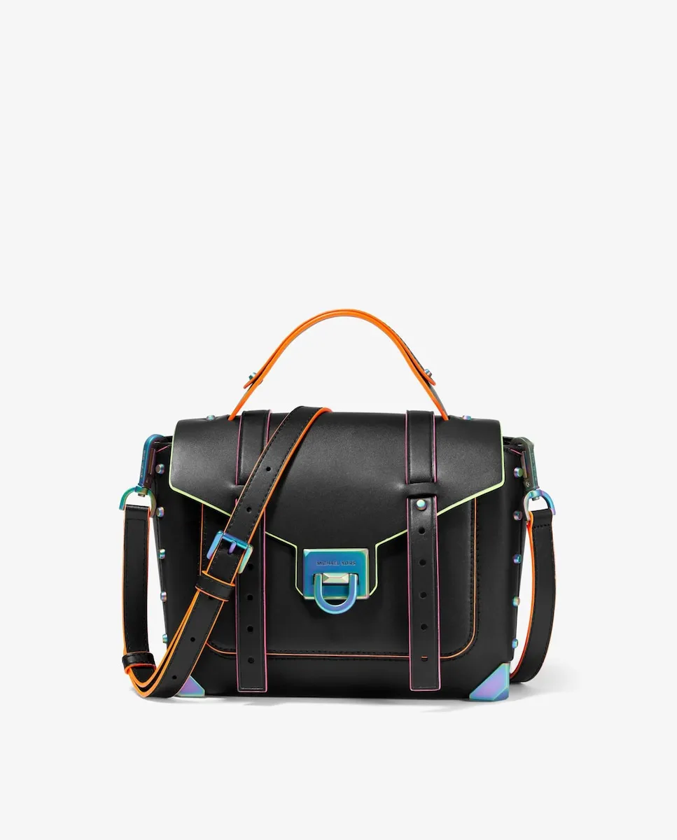 

Средняя кожаная сумка через плечо Manhattan с контрастной окантовкой Michael Michael Kors, черный