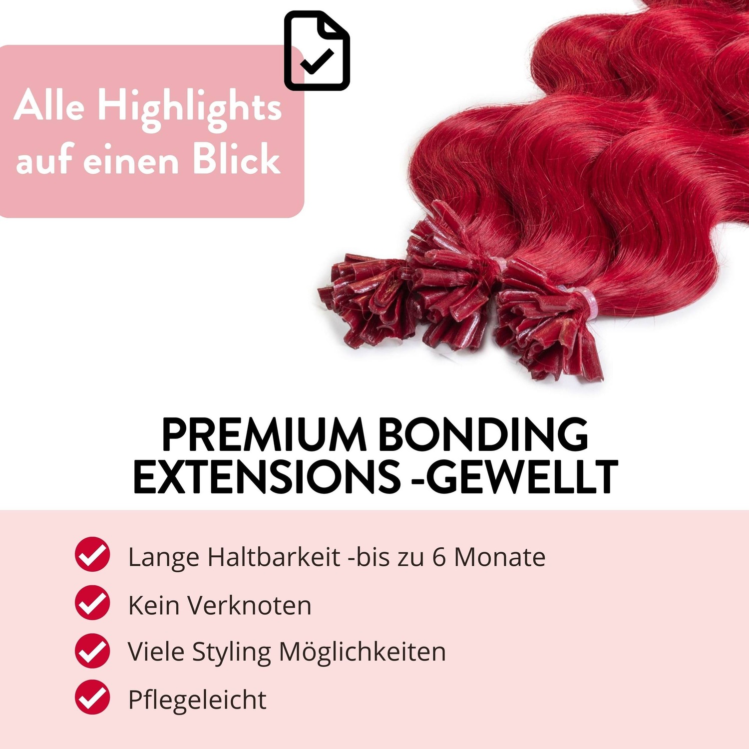 Накладные волосы bonding extensions premium echthaar #0/44 rot-intensiv 0,8g Hair2Heart, количество 25 шт. — фото 3