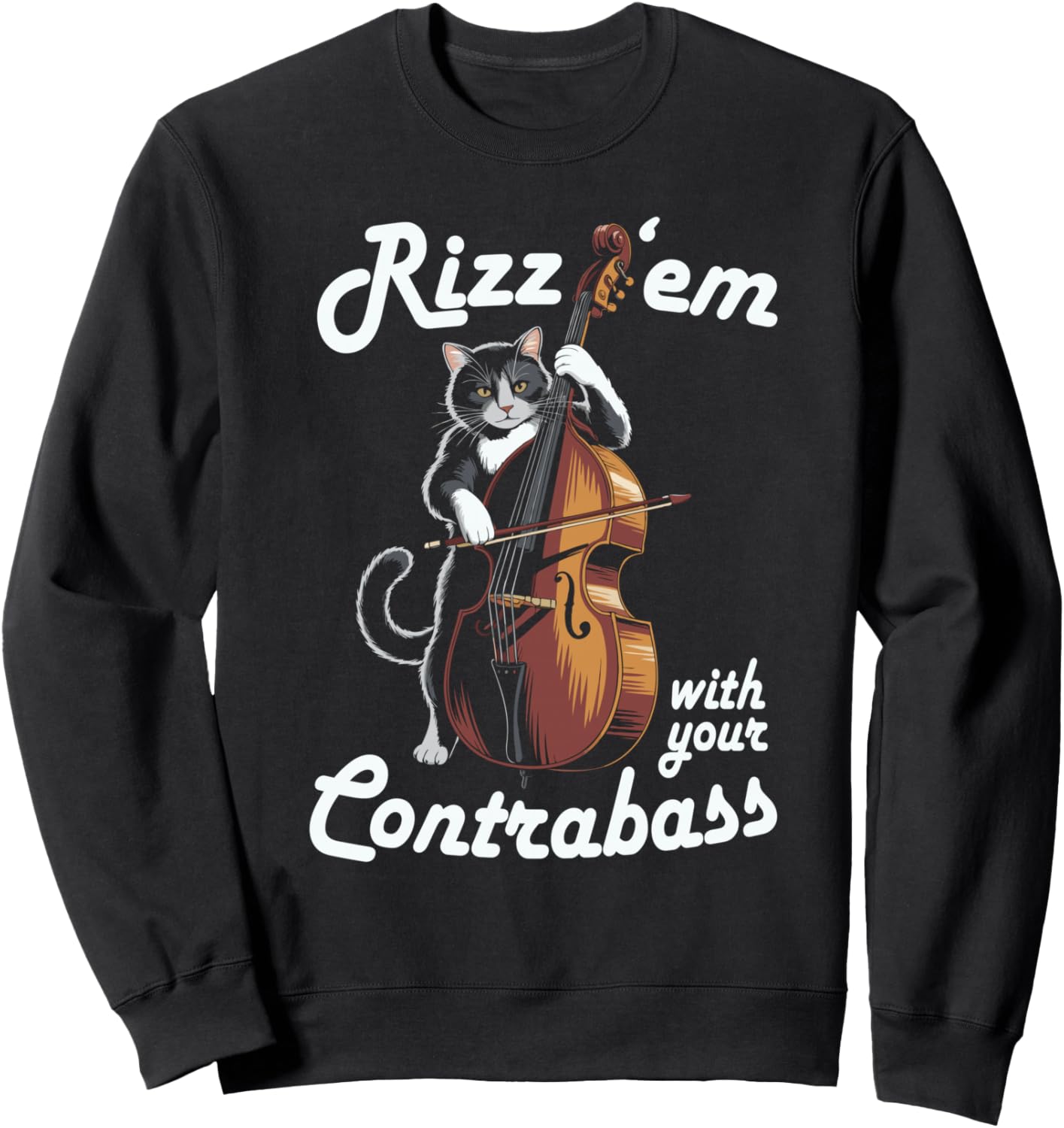 

Контрастный автобус, кошка, виолончель, классическая музыка, котенок, контрастная вспомогательная толстовка Rizz 'Em With Your Violoncello Contrabass Cat, черный