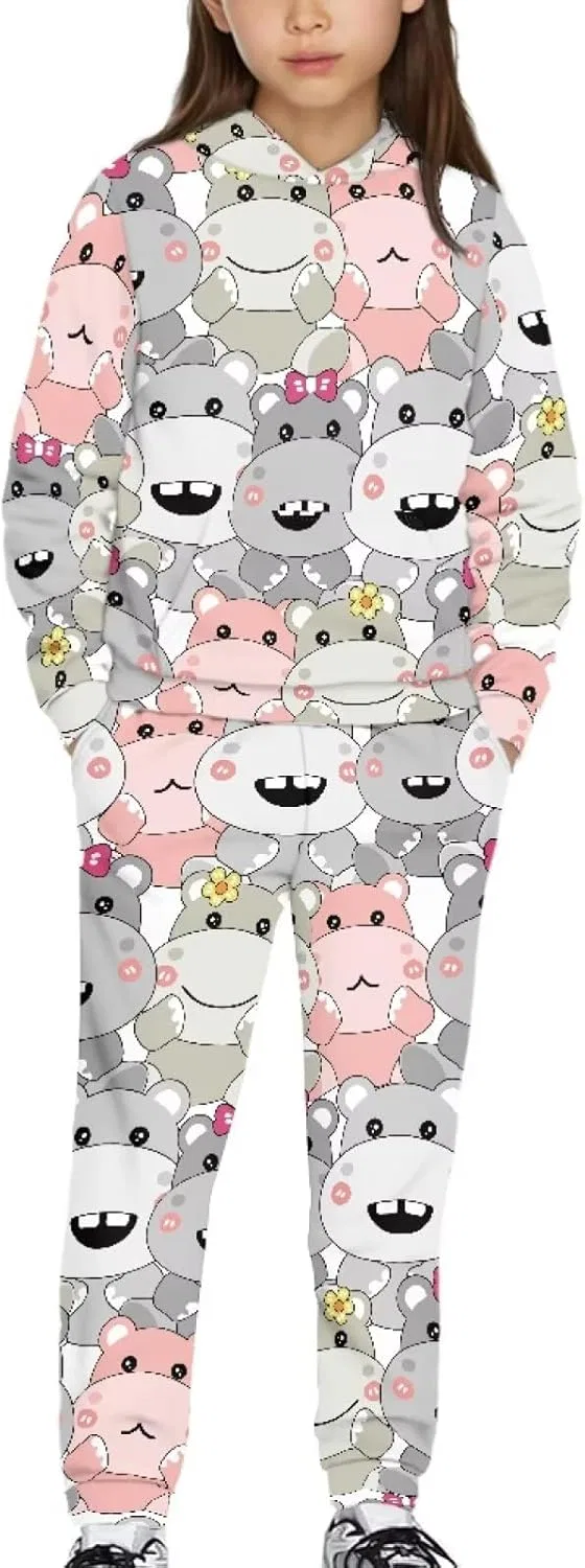 Детский спортивный костюм из толстовки и джоггеров YECARYPOD, Cartoon Hippo