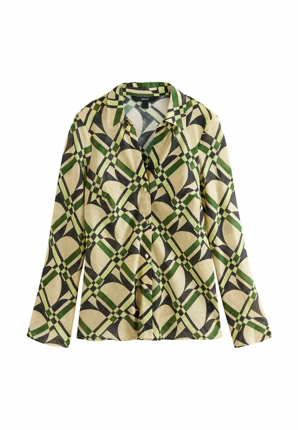 Блузка прямого кроя на пуговицах Next, Cream/Green Geometric Print