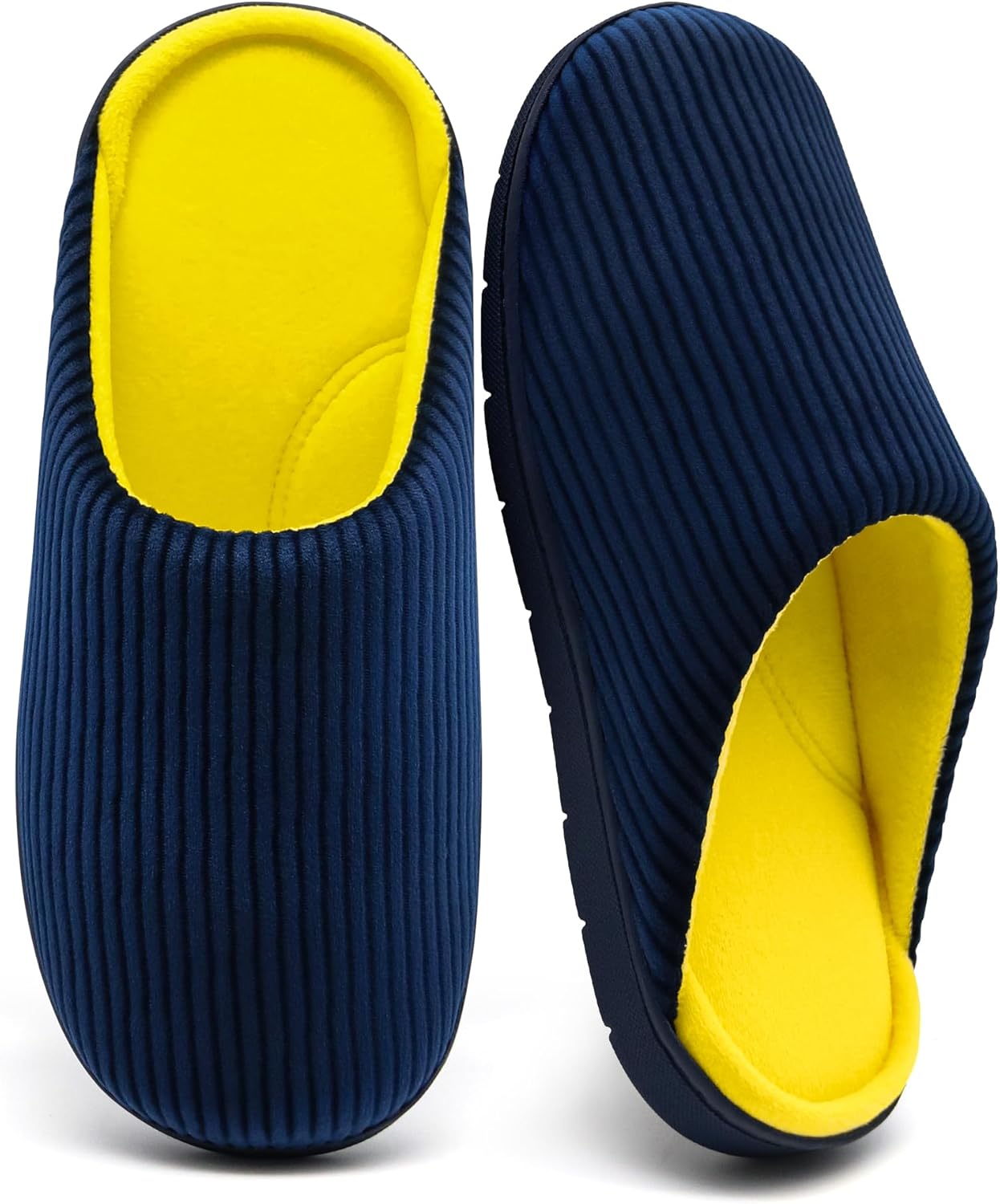 

Мужские домашние тапочки с поддержкой свода стопы, удобные двухцветные тапочки с памятью формы, противоскользящие для дома и улицы, теплые уютные домашние тапочки на зиму Boonble, синий/желтый/темно-синий