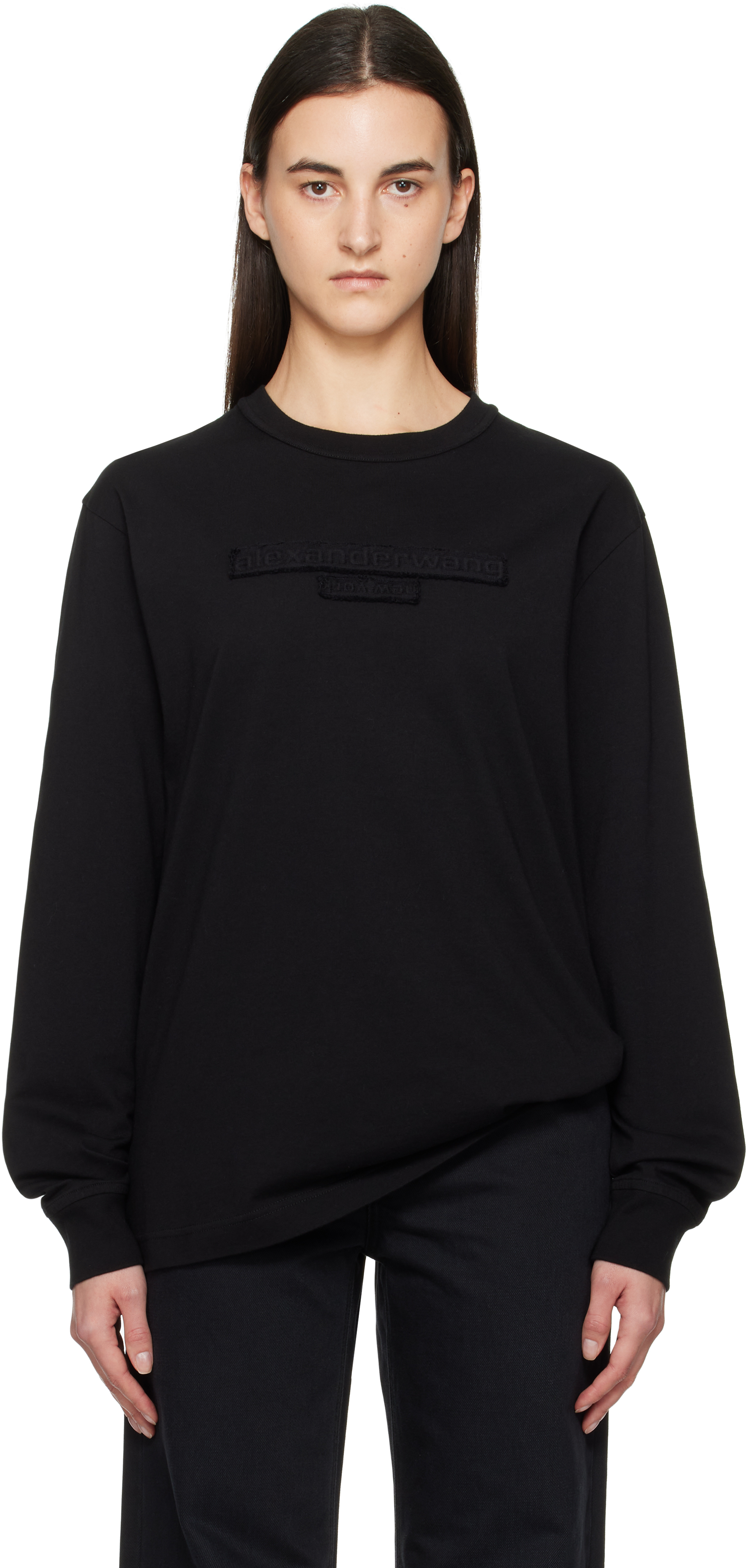 

Футболка с длинными рукавами и потертым логотипом Alexander Wang, черный