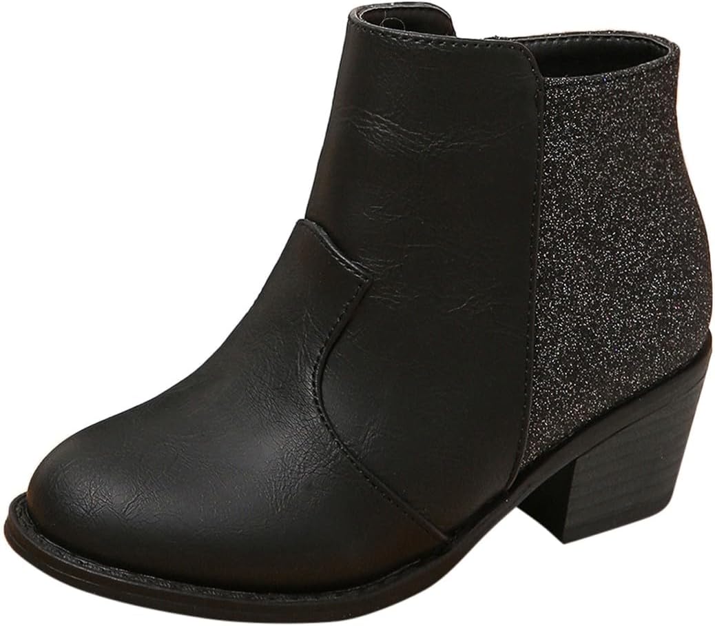 

Девочковые ботильоны выше щиколотки из искусственной кожи с боковой молнией, на устойчивом каблуке, для прогулок на улице JEUROT, Black