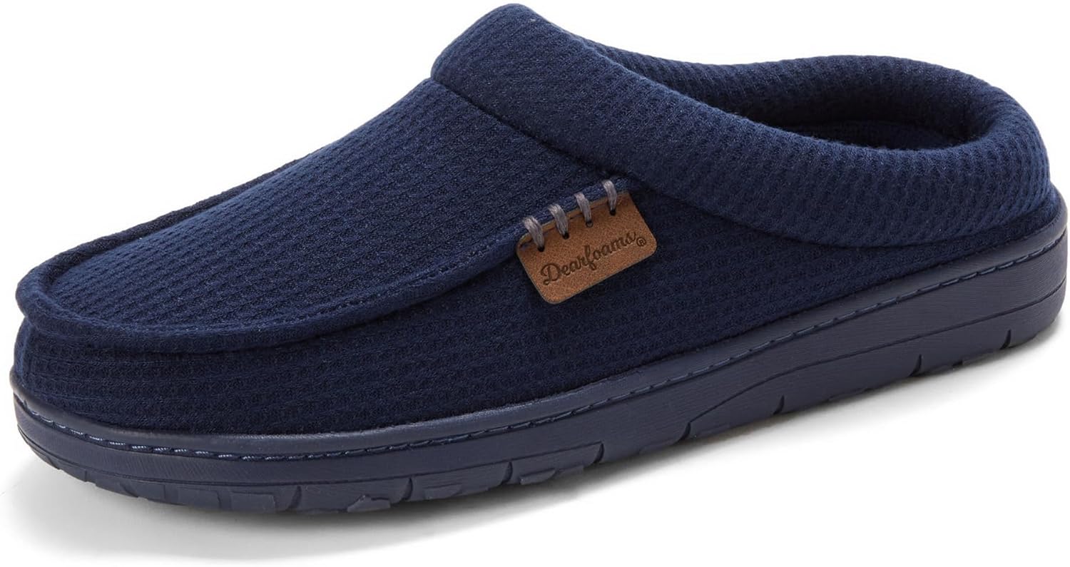 

Мужские тапочки Dearfoams Brendan для дома и улицы с дышащей стелькой из пены с эффектом памяти и широкой посадкой, темно-синий