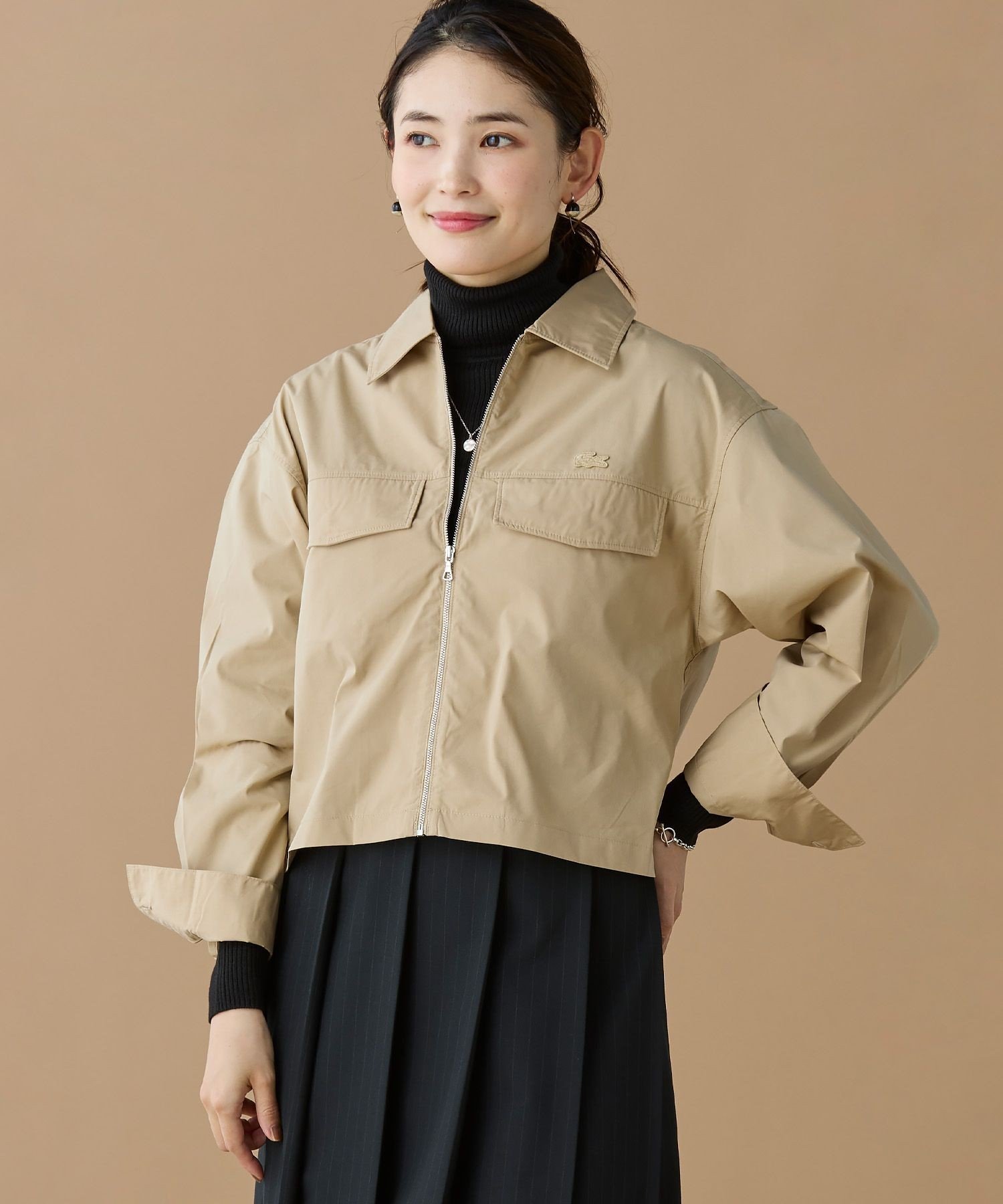 Рубашка-блузон LACOSTE Beige на молнии — фото 2