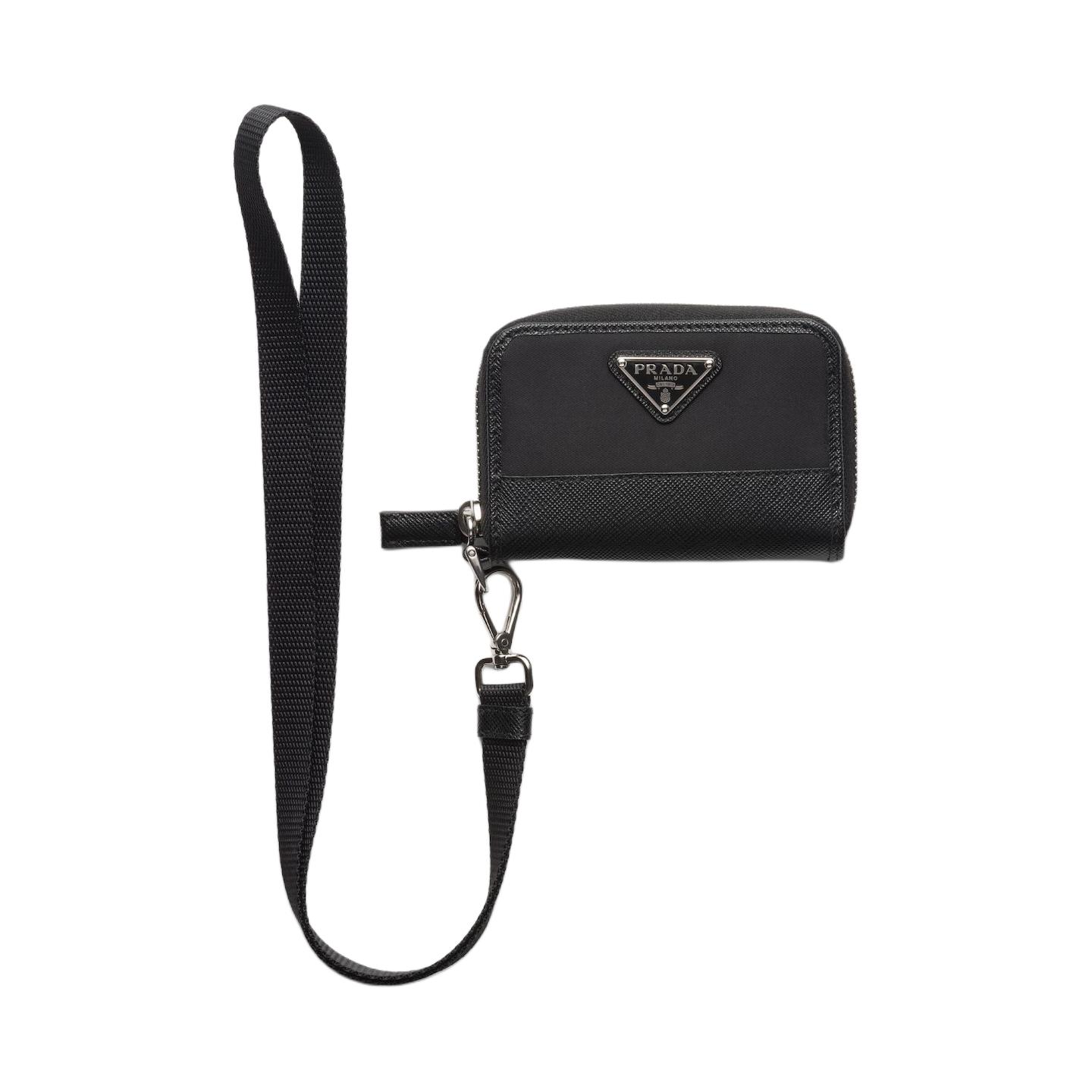 PRADA Нейлоновый и сафьяновый кожаный кошелек для монет мужской черный — фото 2