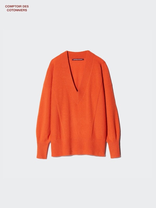 

Кашемировый джемпер v-образный вырез Uniqlo, оранжевый