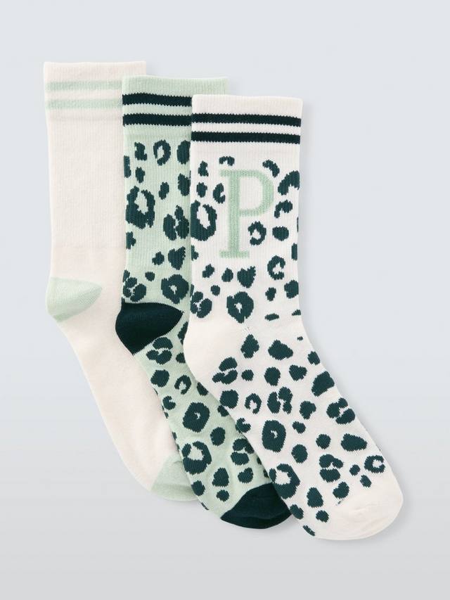

Носки до щиколотки с принтом звериного алфавита John Lewis, P, Pack of 3, Green