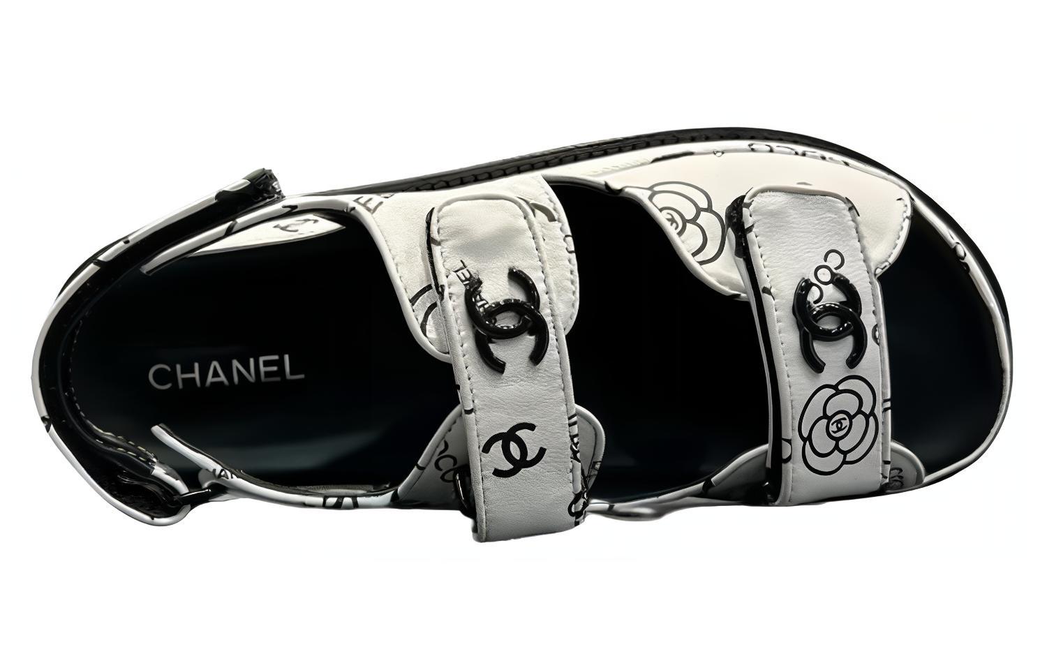 Женские сандалии на одной брезке черно-белые CHANEL — фото 4