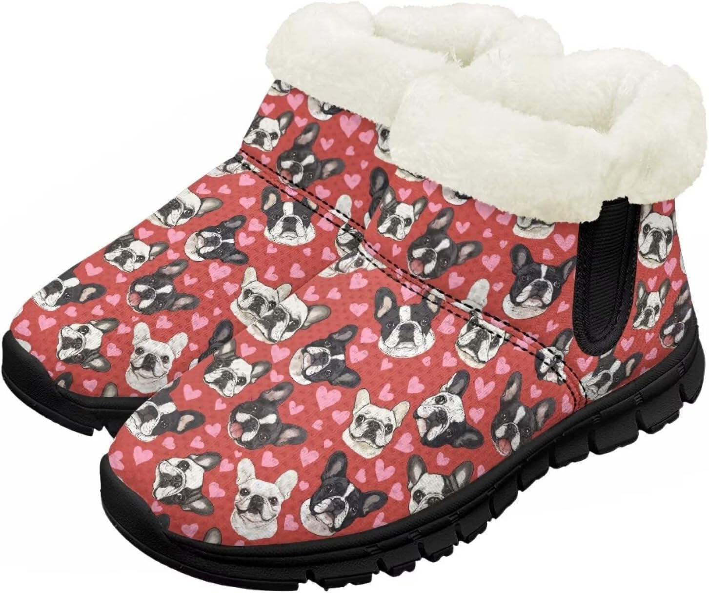 

Мальчики Девочки Зимние Ботинки Теплые Слипоны Снегоступы Удобная Обувь Для Дома И На Улицу Легкие Детские Меховые Тапочки Chririnla, Cute Love Heart Pug