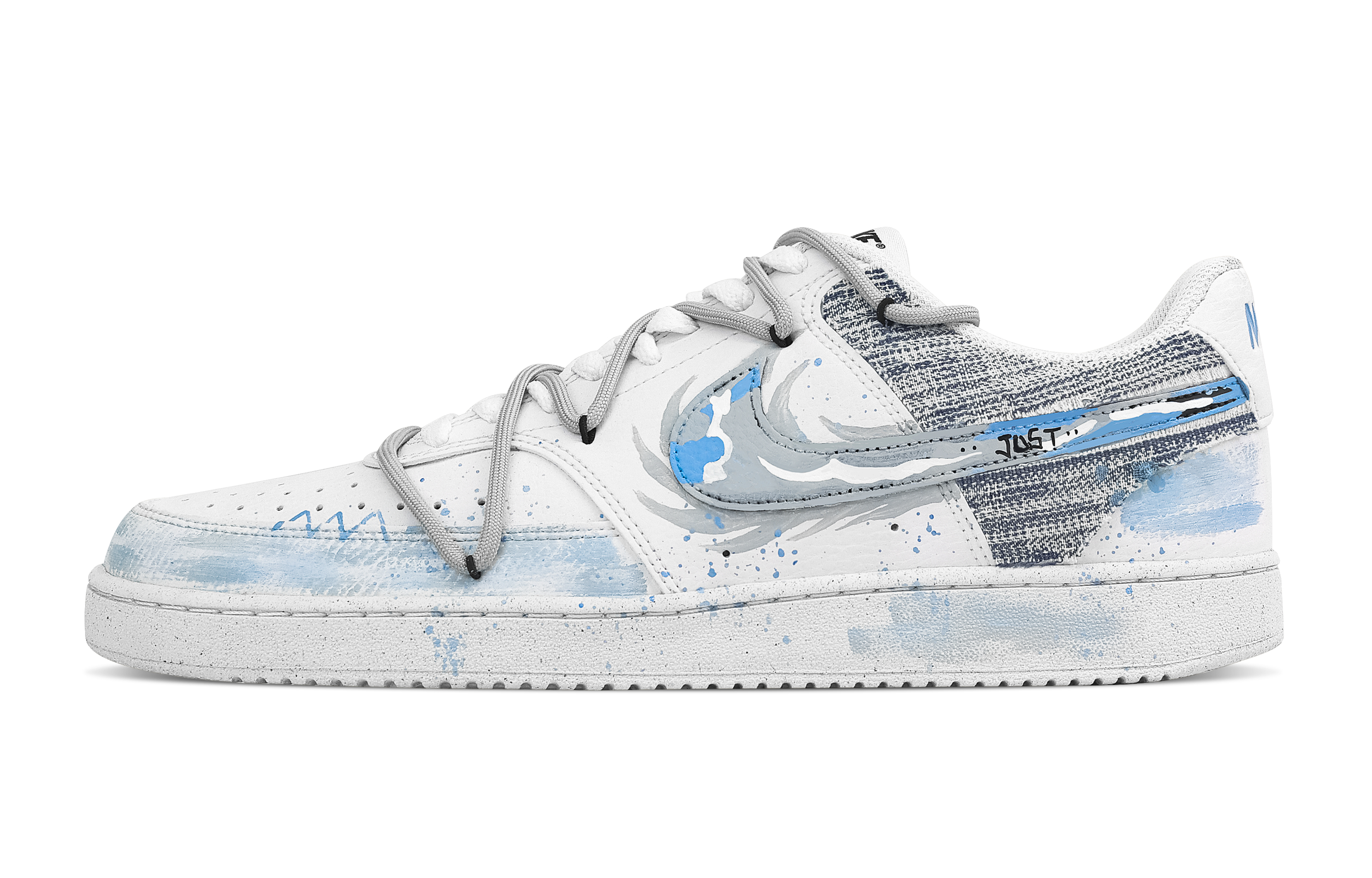 

Nike Кроссовки Court Vision 1 Cloud Shadow Dye Blue с противоскользящим покрытием, износостойкие, низкие, мужские, сине-серые